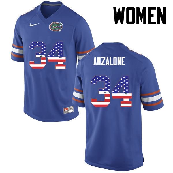 Women's NCAA Florida Gators Alex Anzalone #34 Stitched Authentic USA Flag Fashion Nike Blue College Football Jersey XYE2165CQ